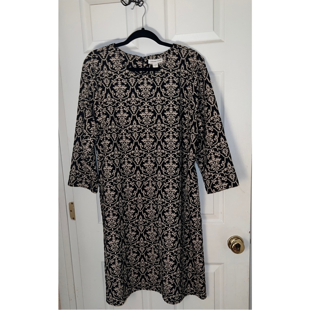 Coldwater Creek Black and Tan Long-sleeve Dress | Plus Size